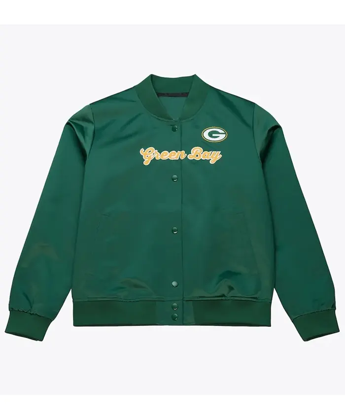 Green Bay Packers Throwback Graphics Full Snap Green Satin Jacket