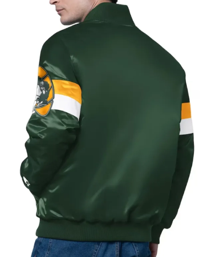 Green Bay Packers Triple Option Varsity Green Satin Jacket