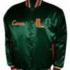 Green Franchise Club Miami Hurricanes Full Snap Satin Varsity Jacket