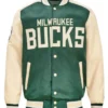 Green And Cream Milwaukee Bucks Full Snap Varsity Satin Jacket