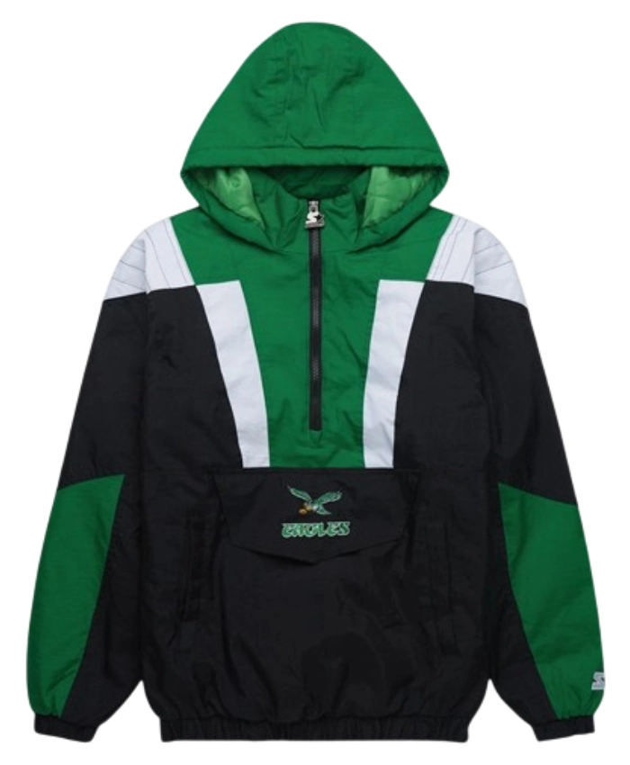HOMAGE X Starter Philadelphia Eagles Green Black Half Zip Pullover Jacket