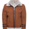 Hagans Tan Aviator Suede Shearling Fur Jacket
