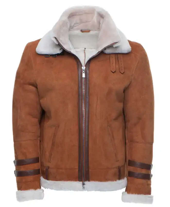 Hagans Tan Aviator Suede Shearling Fur Jacket
