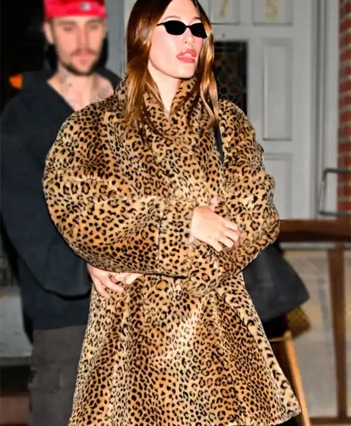 Hailey Bieber Leopard Print Coat