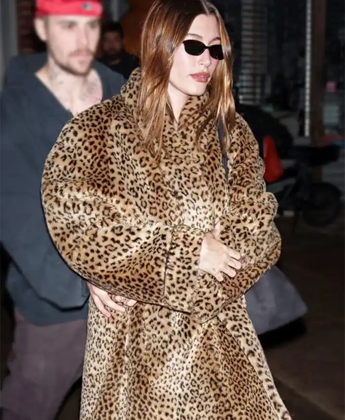 Hailey Bieber Leopard Printed Coat