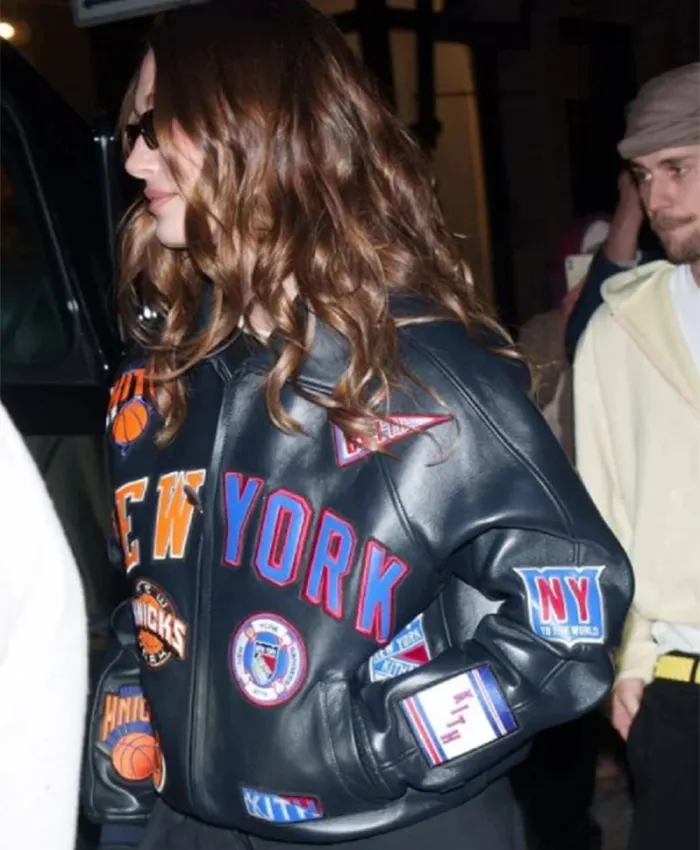 Hailey Bieber New York Knicks Leather Jacket