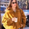 Hailey Bieber Suede Bomber Jacket