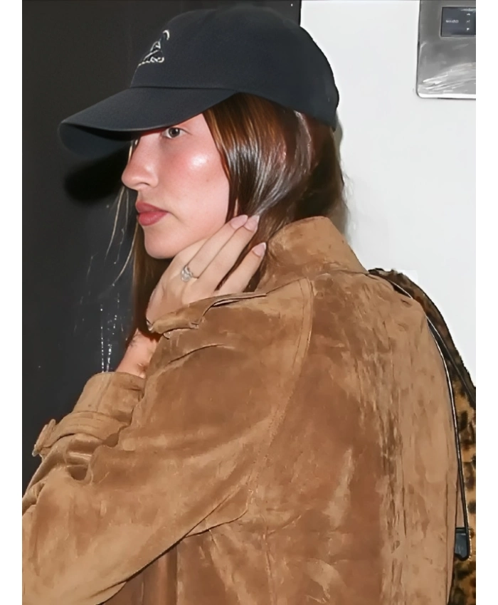 Hailey Bieber Sushi Park Brown Suede Trench Coat Buy In Sale