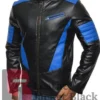Halloween Black And Blue Leather Motorcycle Jacket