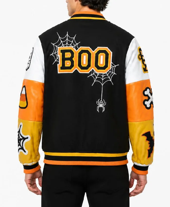 Halloween Boo Patches Varsity Jacket Men