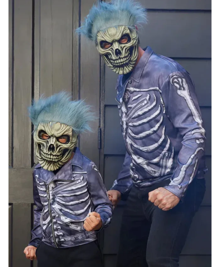 Halloween Cool Skeleton Biker Leather Jacket For Men and Women