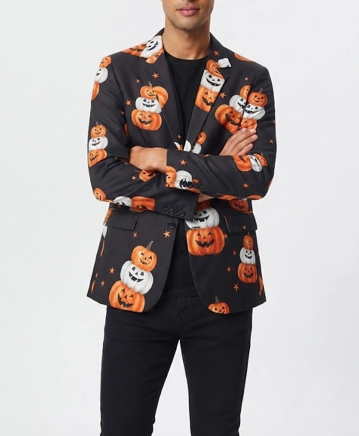 Halloween Cute Pumpkins Printed Black Blazer For Men and Women