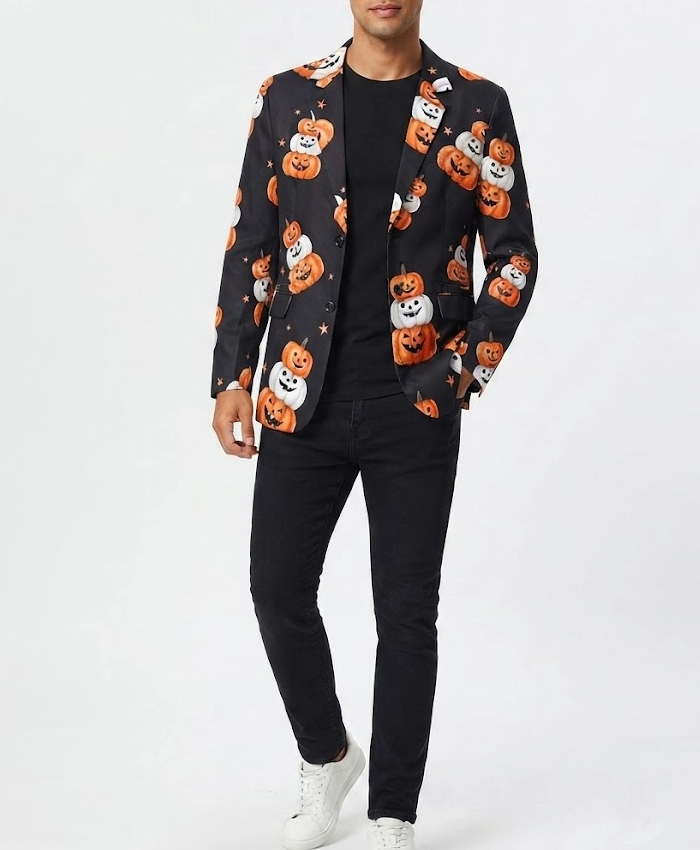 Halloween Cute Pumpkins Printed Black Blazer
