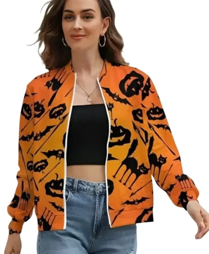 Halloween Eve Pumpkin Bomber Jacket