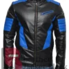 Halloween Motorcycle Black And Blue Leather Jacket