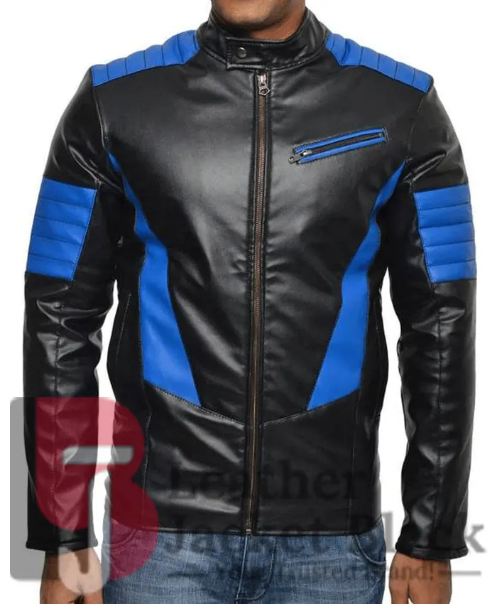 Halloween Motorcycle Black And Blue Leather Jacket