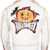 Halloween Pumpkin Leather White Biker Jacket