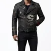 Halloween Trick or Treat Haunted Graveyard Black Leather Biker Jacket