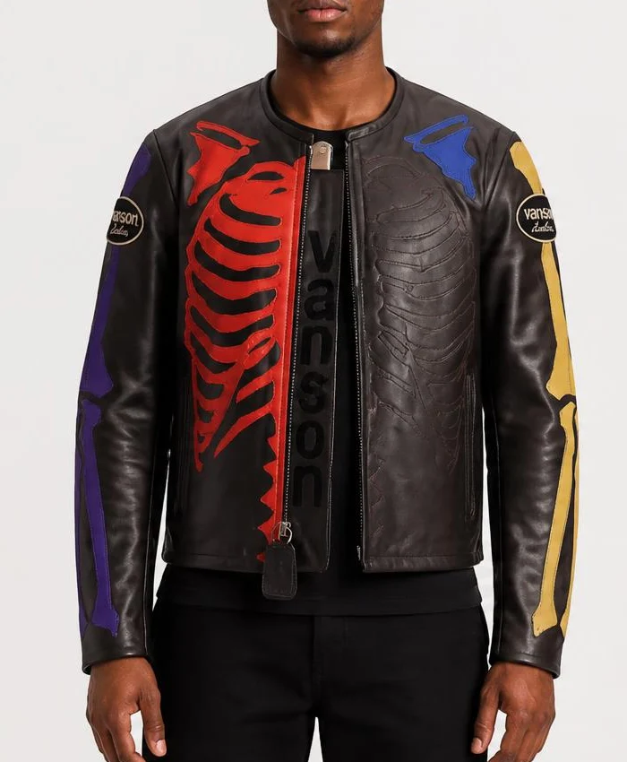 Halloween Vanson x Askan Bone Motorcycle Leather Jacket Mens
