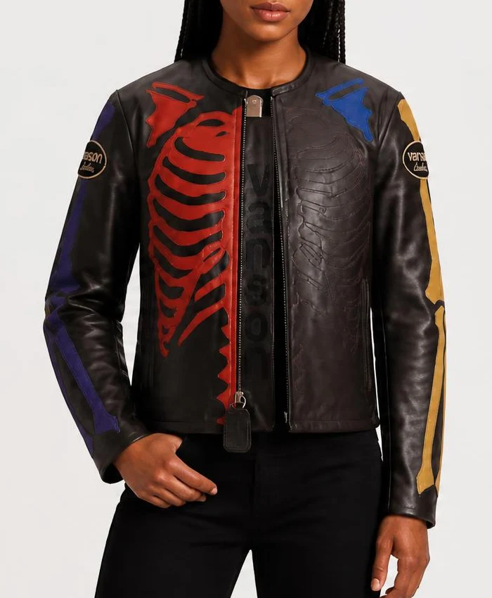 Halloween Vanson x Askan Bone Motorcycle Leather Jacket Womens