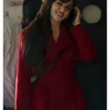 Hande Ercel TV Series Reminder 2025 Gunes Red Wool Coat