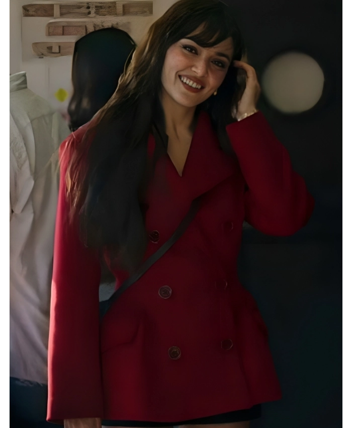 Hande Ercel TV Series Reminder 2025 Gunes Red Wool Coat
