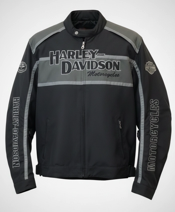 Harley Davidson Black And Gray Motorcycle Jacket For Unisex