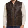 Heart of the Beast 2026 Brad Pitt Brown Leather Vest Mens
