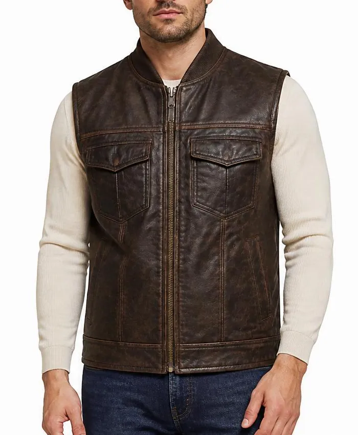 Heart of the Beast 2026 Brad Pitt Brown Leather Vest Mens