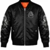 Hello Darkness Halloween Witch Black Satin Bomber Jacket
