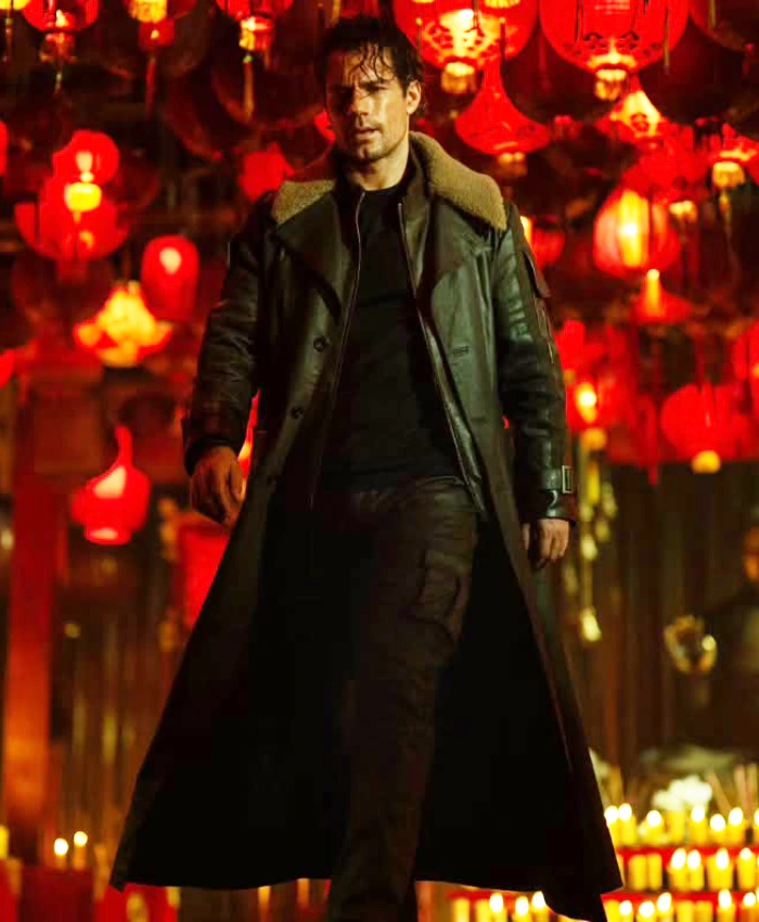 Henry Cavill Film Highlander 2 MacLeod Black Leather Coat With Shearling Collar