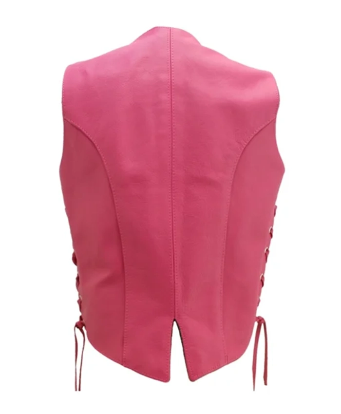 Hot Pink Side Laces Leather Motorcycle Biker Vest