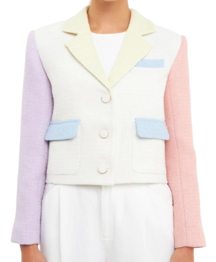 House Of Payne S14 China Anne McClain Pastel Colorblock Tweed Blazer