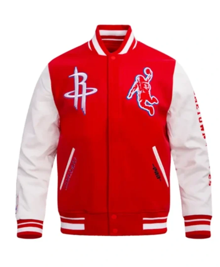Houston Rockets Classic Rib Red And White Varsity Jacket