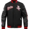 Houston Rockets Script Tail Classic Rib Black Varsity Jacket