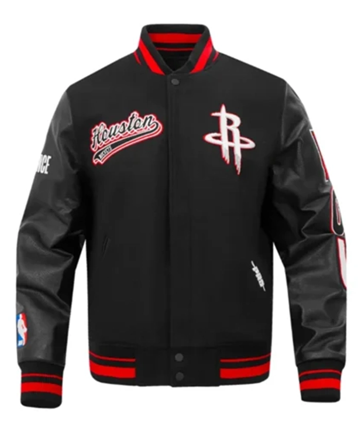 Houston Rockets Script Tail Classic Rib Black Varsity Jacket