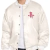 Houston Rockets Starter Cream Double Team Satin Varsity Full Snap Jacket