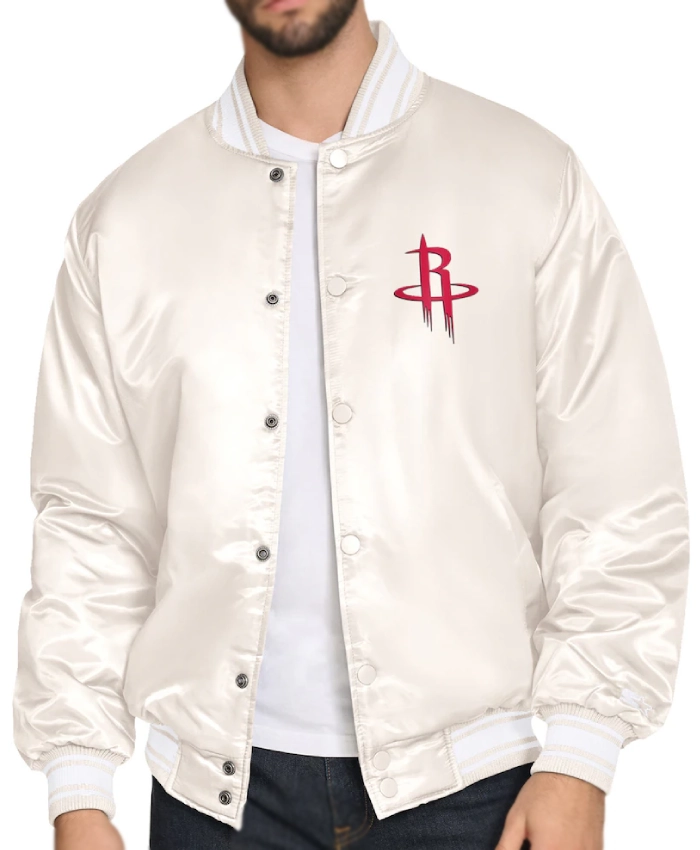 Houston Rockets Starter Cream Double Team Satin Varsity Full Snap Jacket
