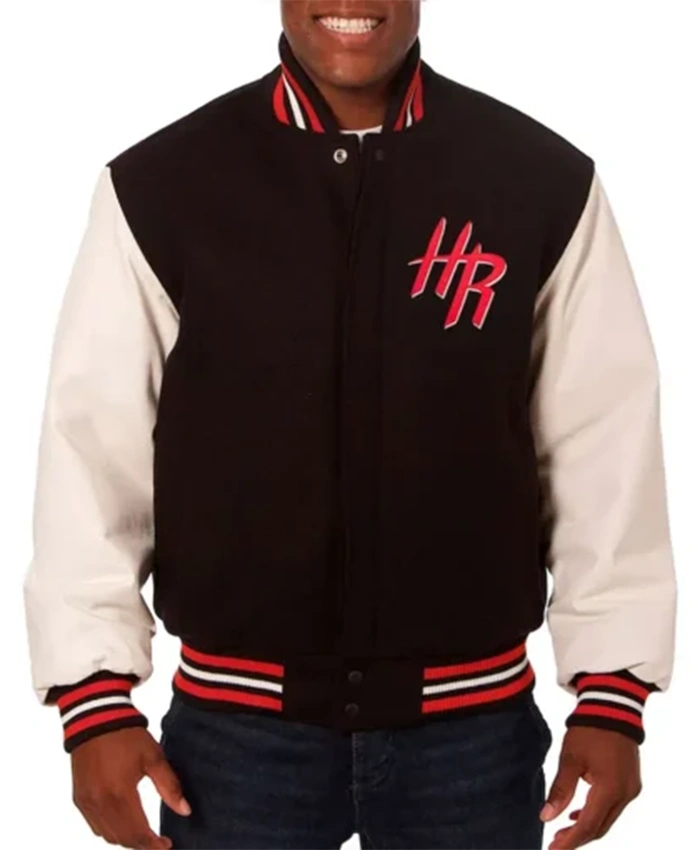 Houston Rockets White And Black Varsity Jacket