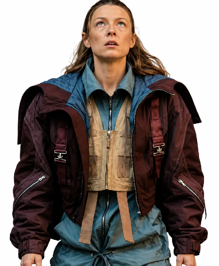 Hunter Schafer TV Series Blade Runner 2099 Cora Maroon Jacket