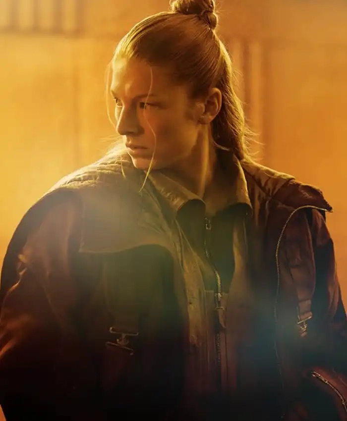 Hunter Schafer TV Series Blade Runner 2099 Cora Maroon Zip Up Jacket