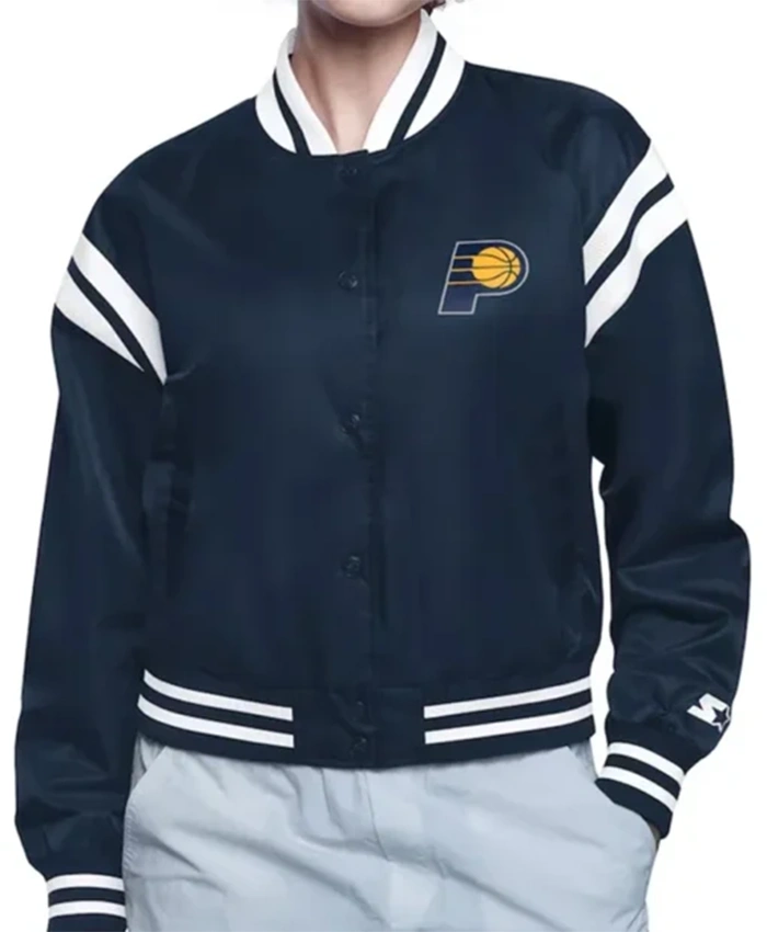 Indiana Pacers Printed Logo Navy Blue Varsity Jacket