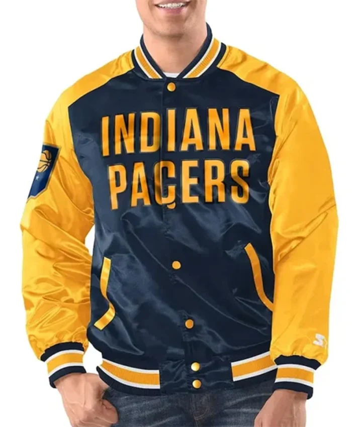 Indiana Pacers Renegade Navy Blue And Yellow Varsity Jacket