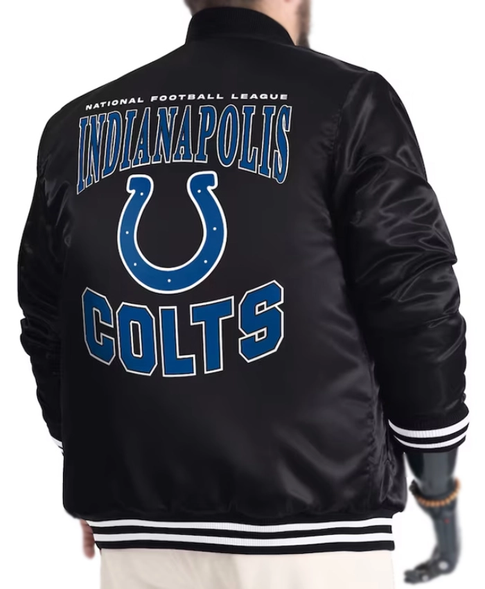 Indianapolis Colts Adaptive Team Graphic Varsity Black Satin Jacket