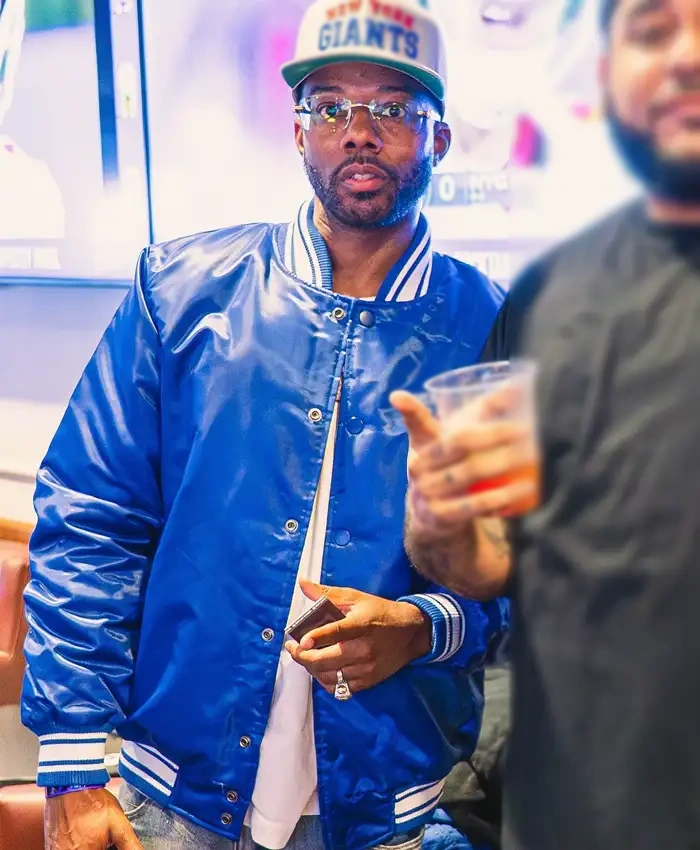 ItsBizkit NFL 2025 New York Giants Ben Buitenhuis Blue Satin Varsity Unisex Jacket