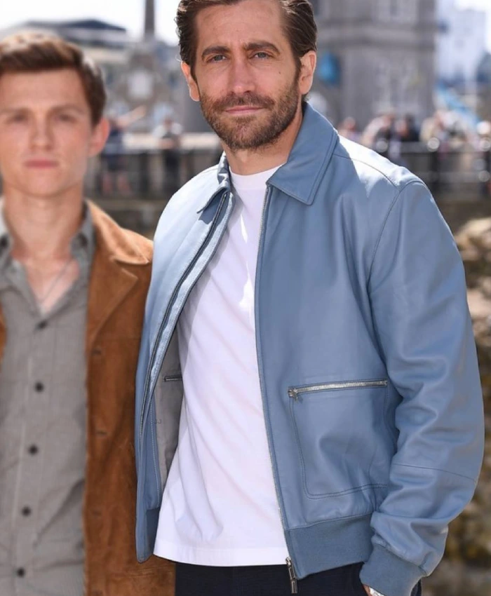 Alternative view of Jake Gyllenhaal Spiderman Far From Home Blue Bomber Jacket