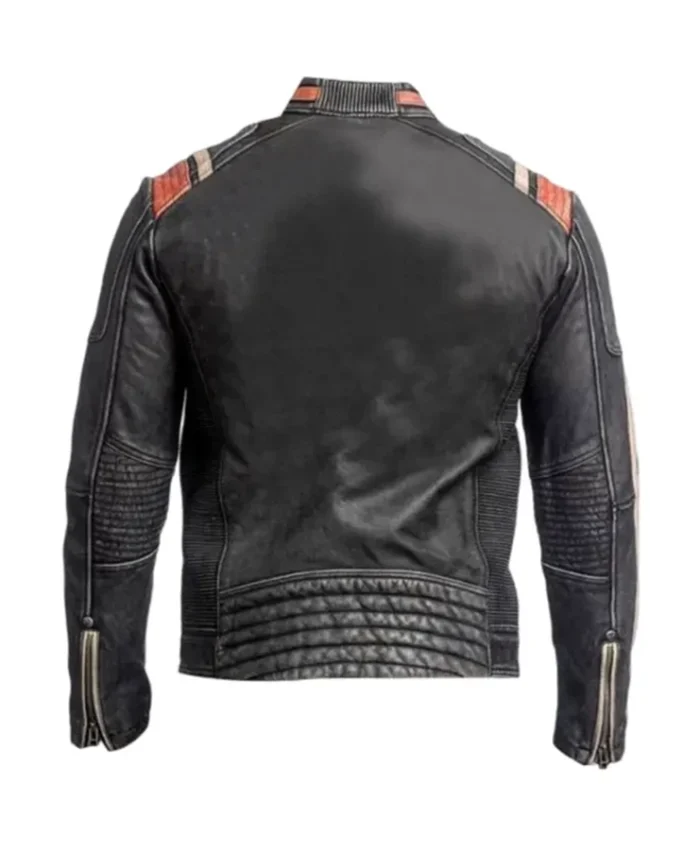 James Cafe Racer Black Striped Leather Jacket
