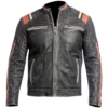 James Cafe Racer Striped Leather Jacket
