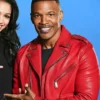 Jamie Foxx On Beat Shazam Premier 20 May Red Biker Leather Jacket