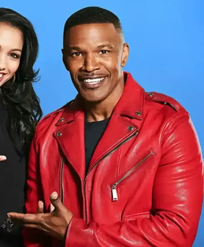 Jamie Foxx On Beat Shazam Premier 20 May Red Biker Leather Jacket